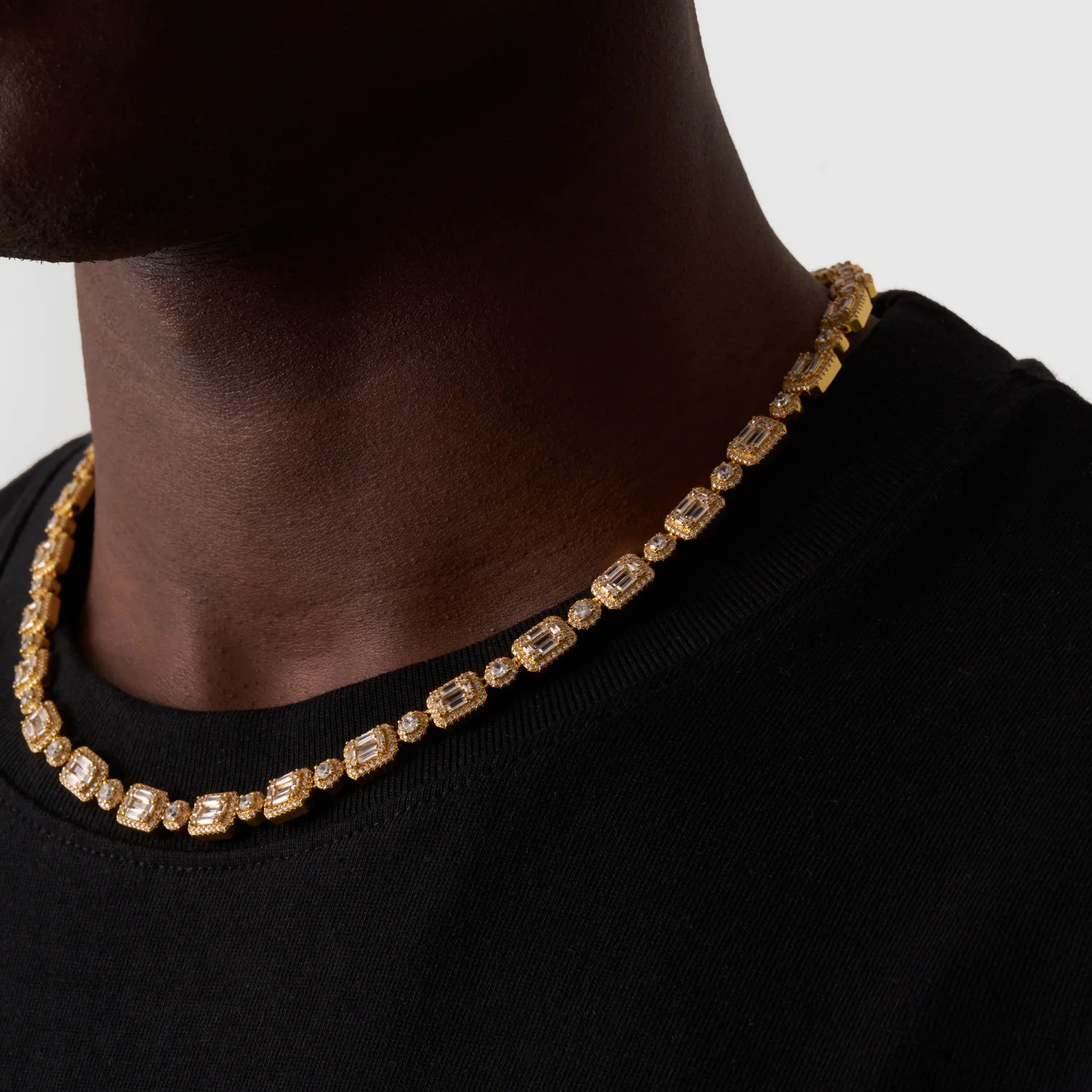 Baguette Link Iced Necklace (Gold) - Image 5
