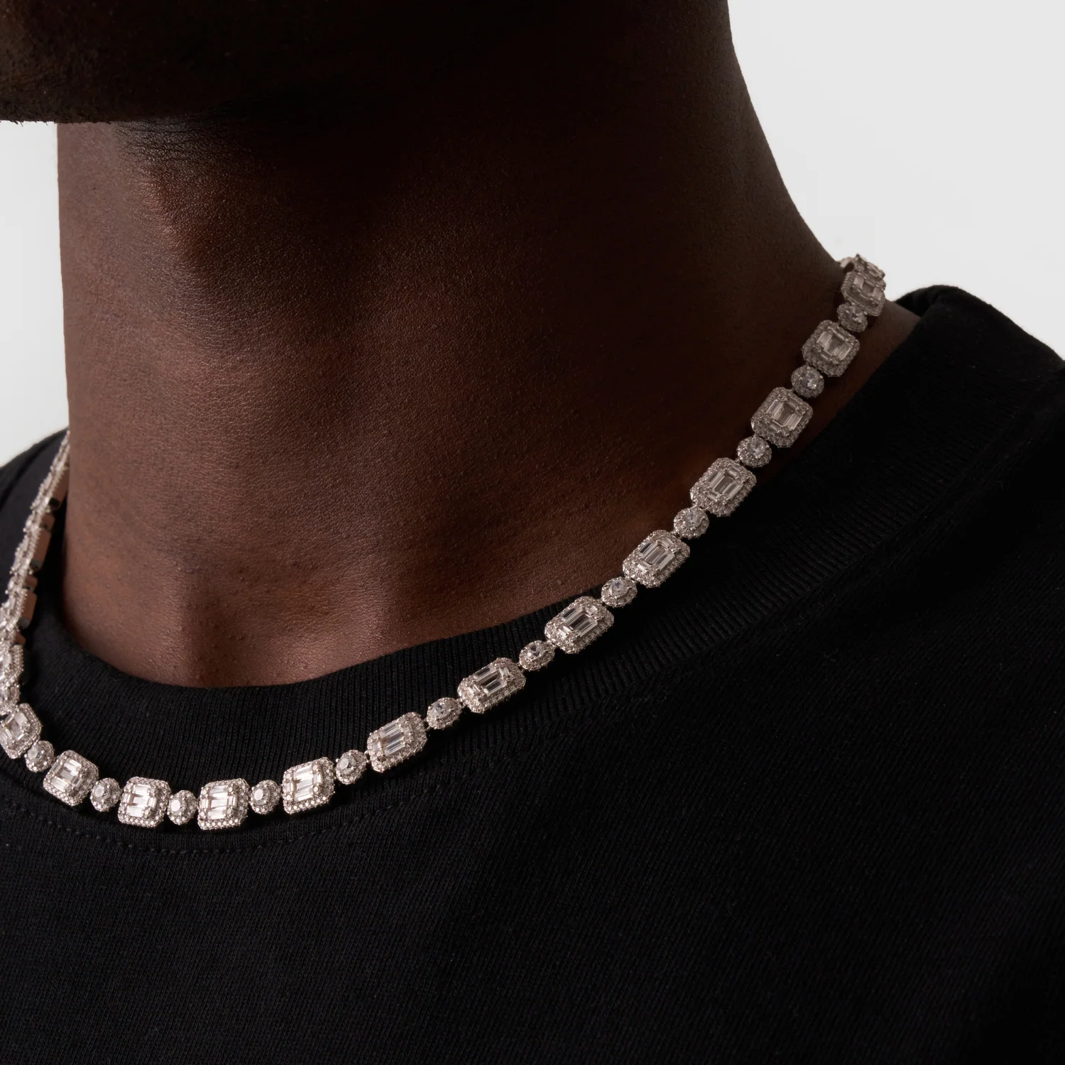 Baguette Link Iced Necklace (Silver) - Image 4