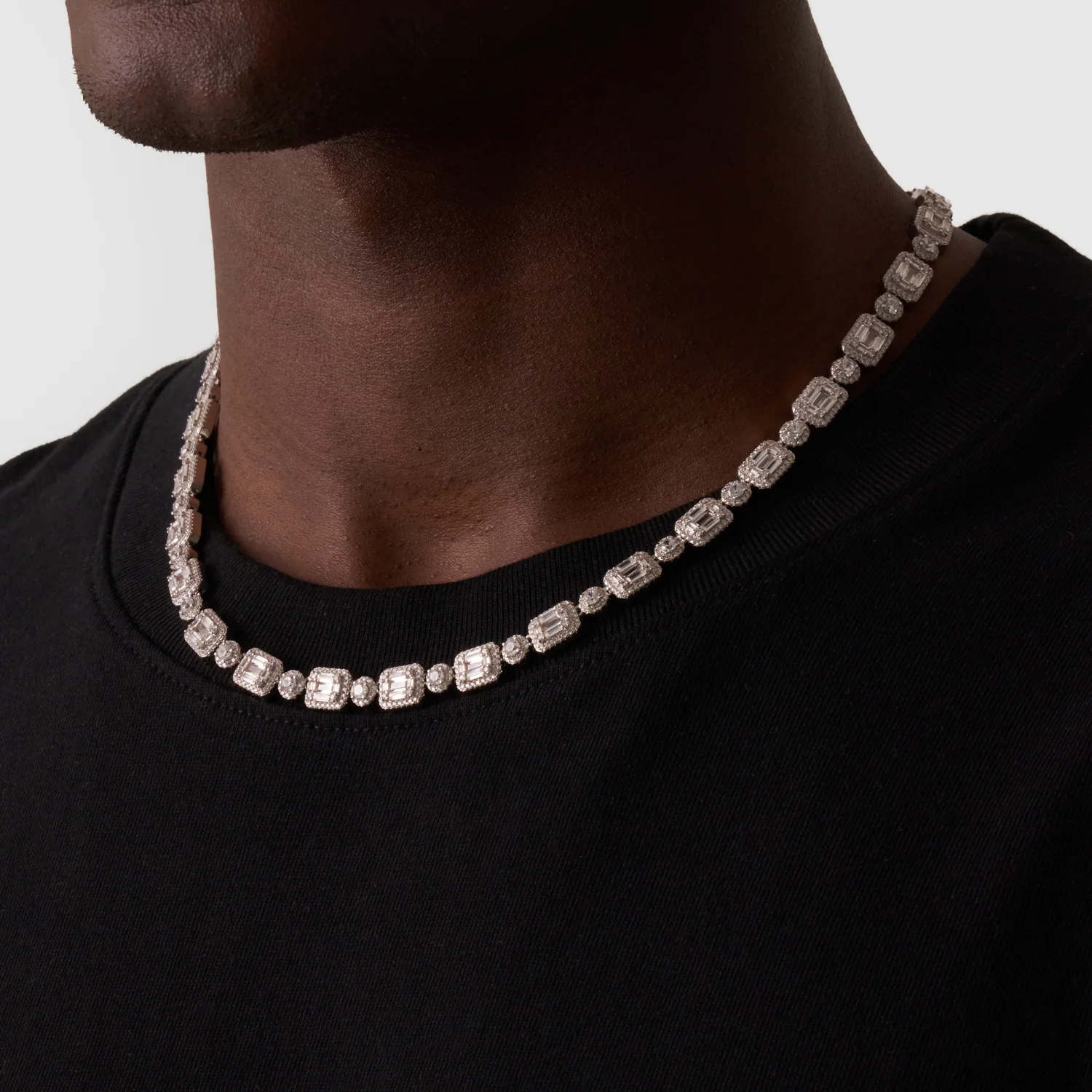 Baguette Link Iced Necklace (Silver) - Image 5