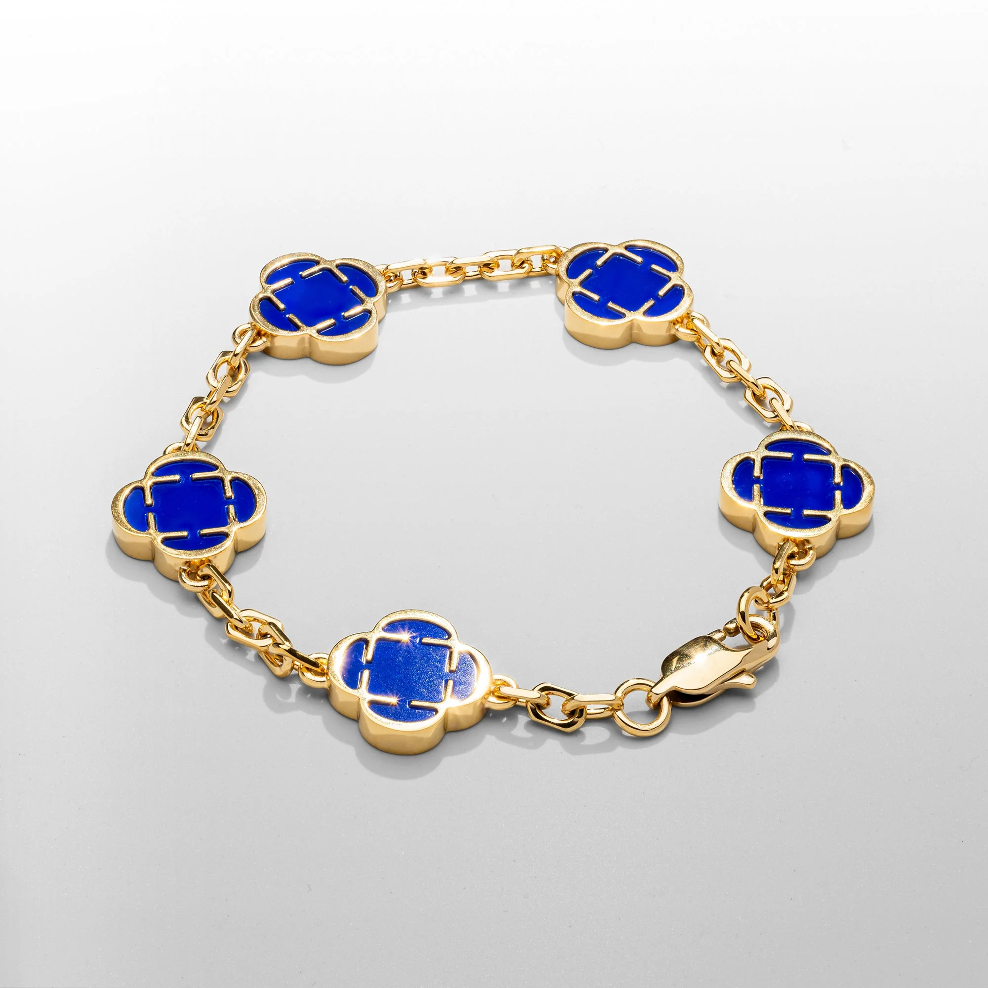 Blue Clover Stone Bracelet (Gold) - Image 5