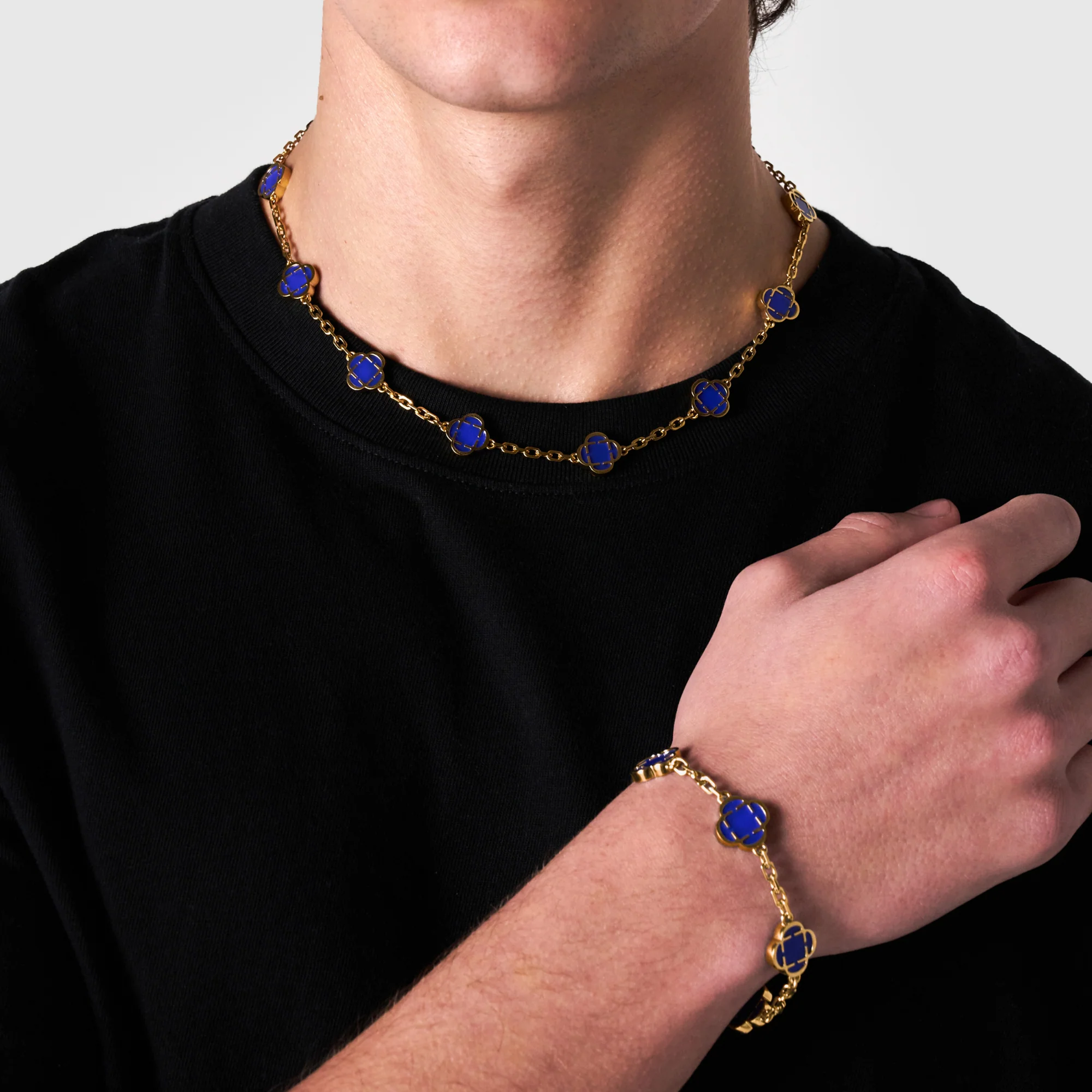 Blue Clover Stone Necklace (Gold) - Image 8