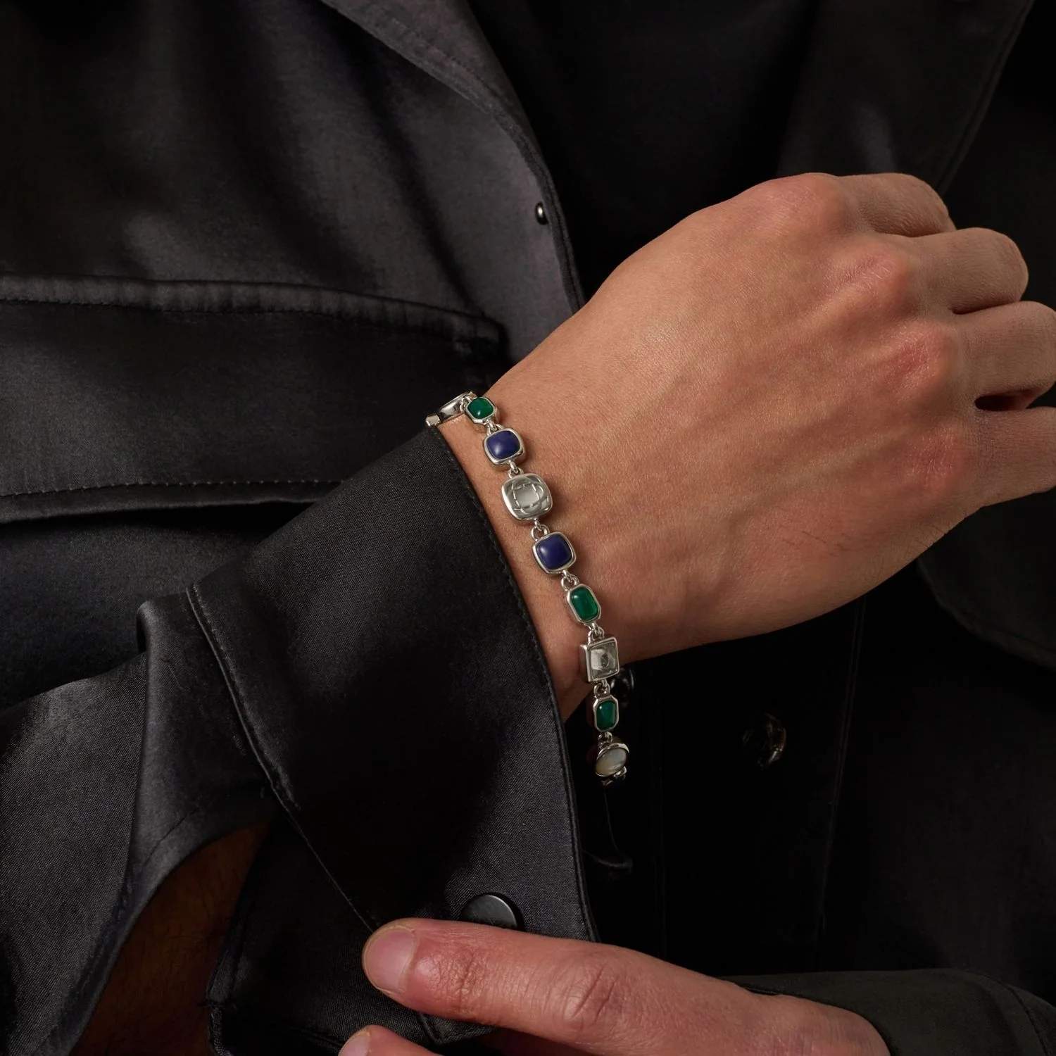 Blue Crystal Gemstone Bracelet (Silver) - Image 8