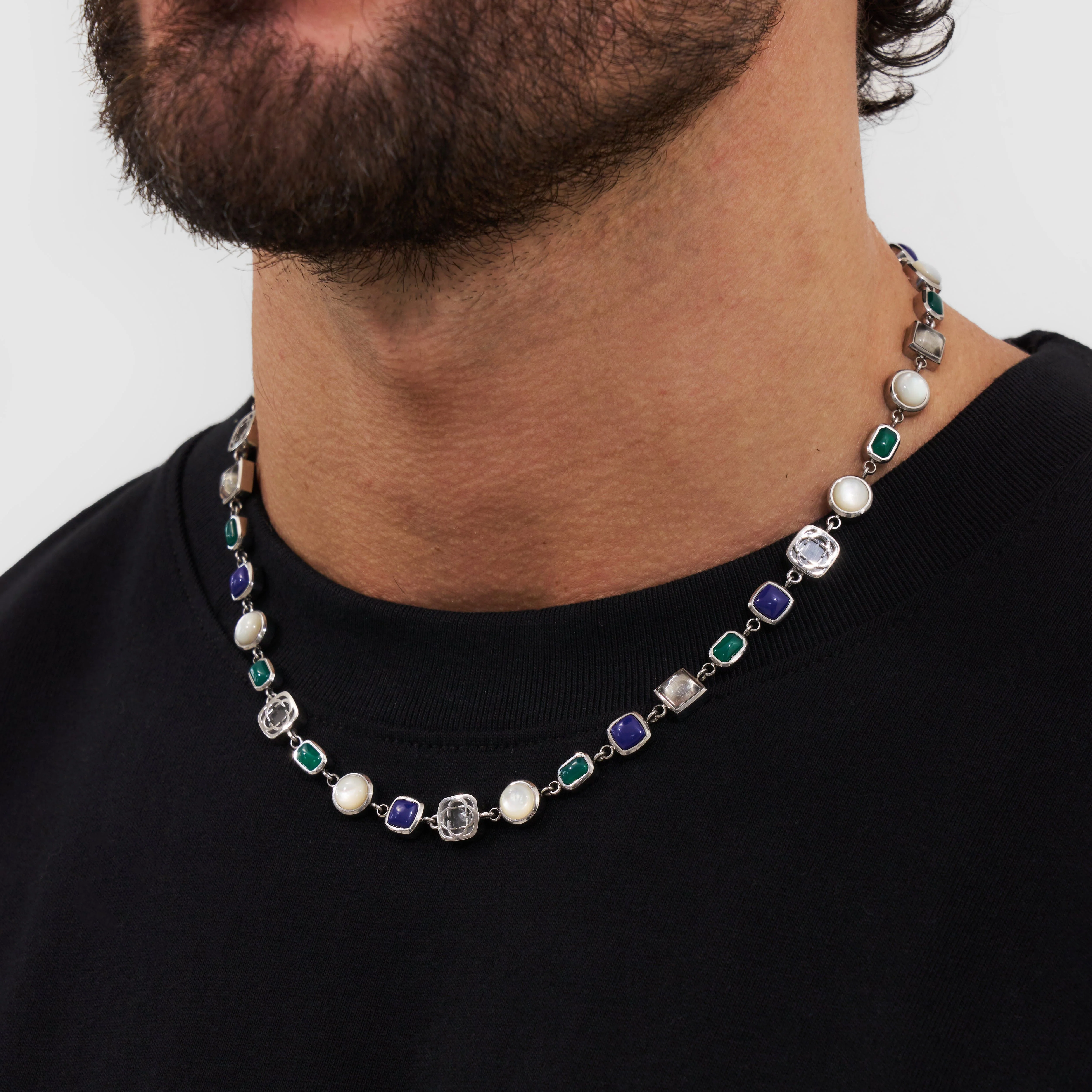 Blue Crystal Gemstone Necklace (Silver) - Image 3