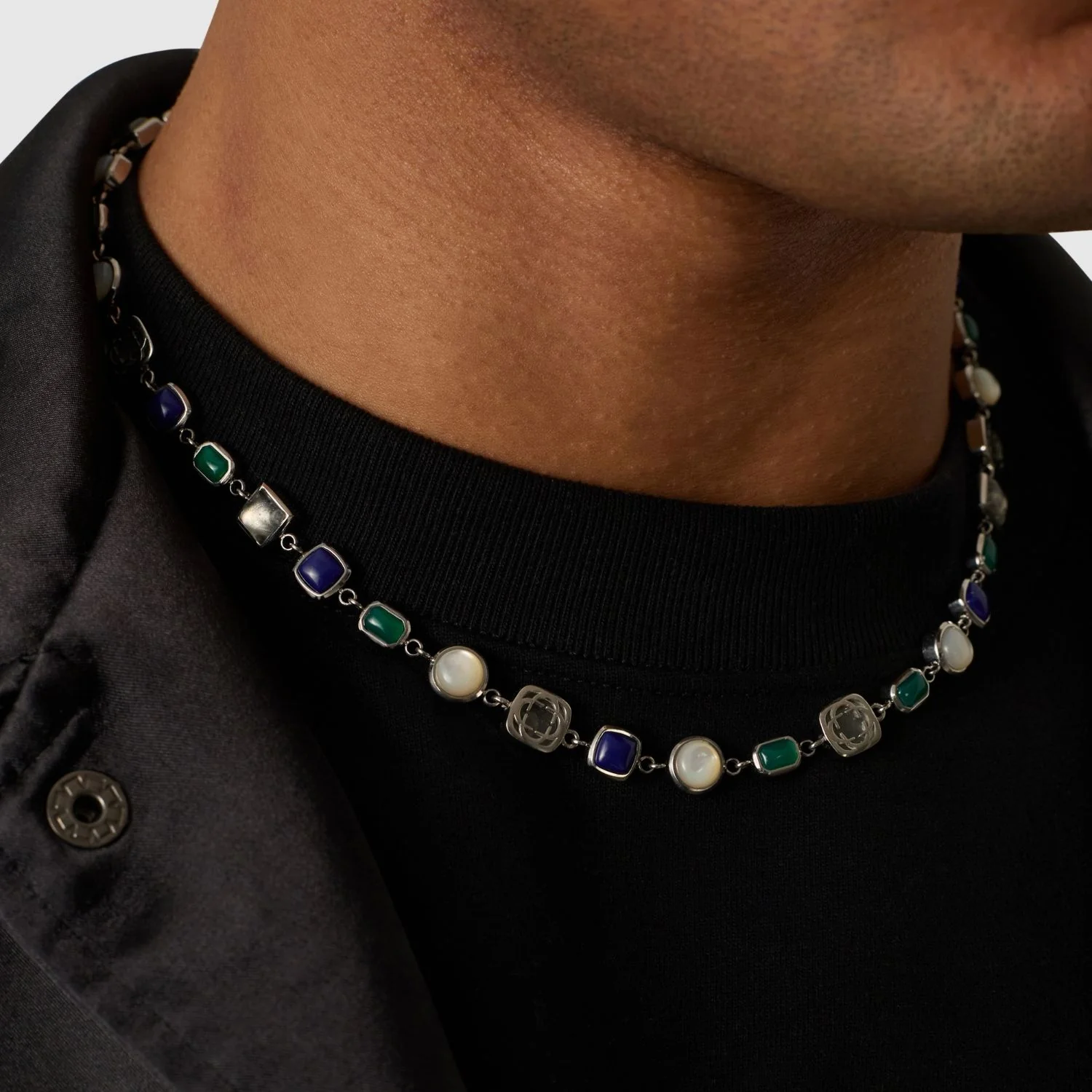 Blue Crystal Gemstone Necklace (Silver) - Image 7