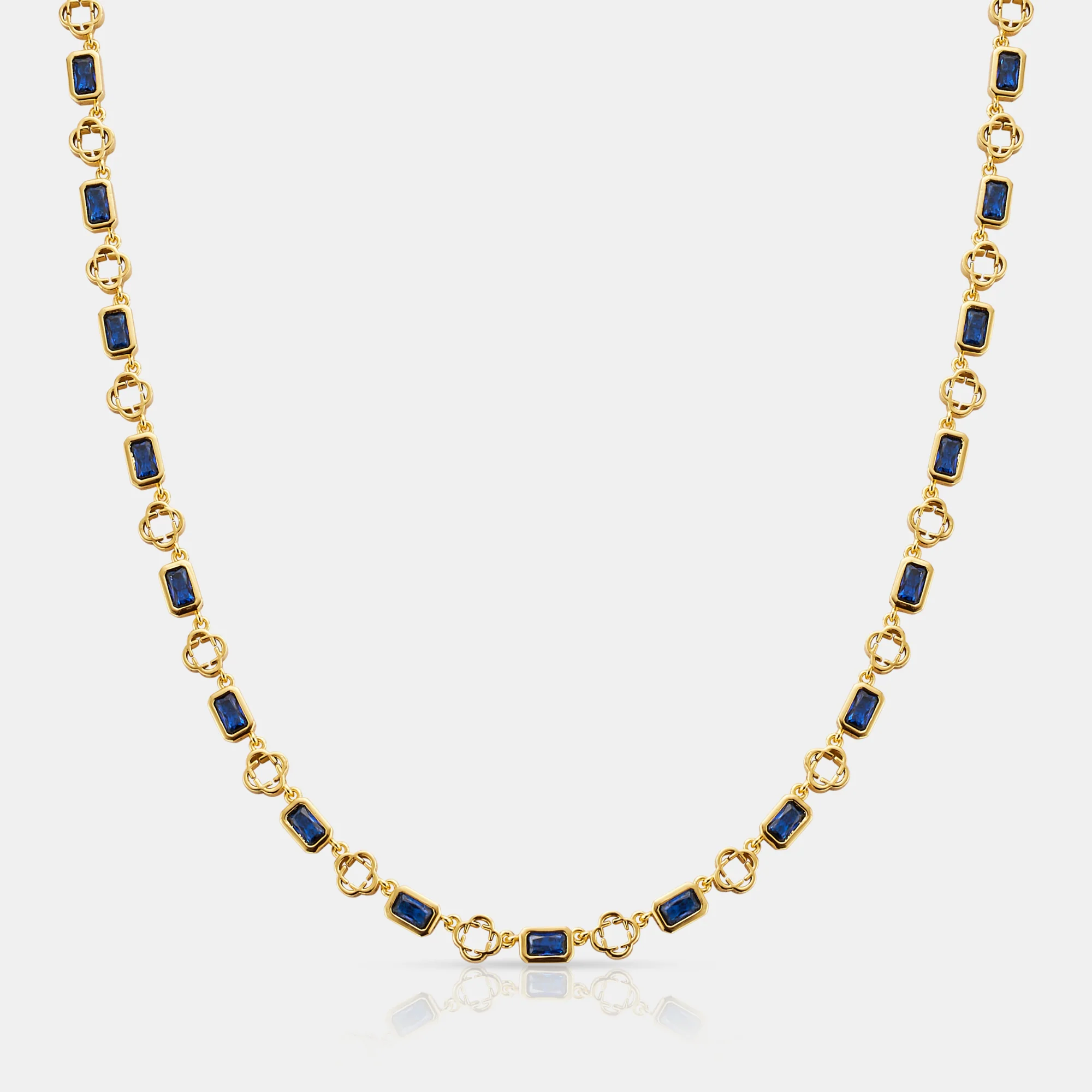 Blue Gemstone Clover Necklace (Gold)