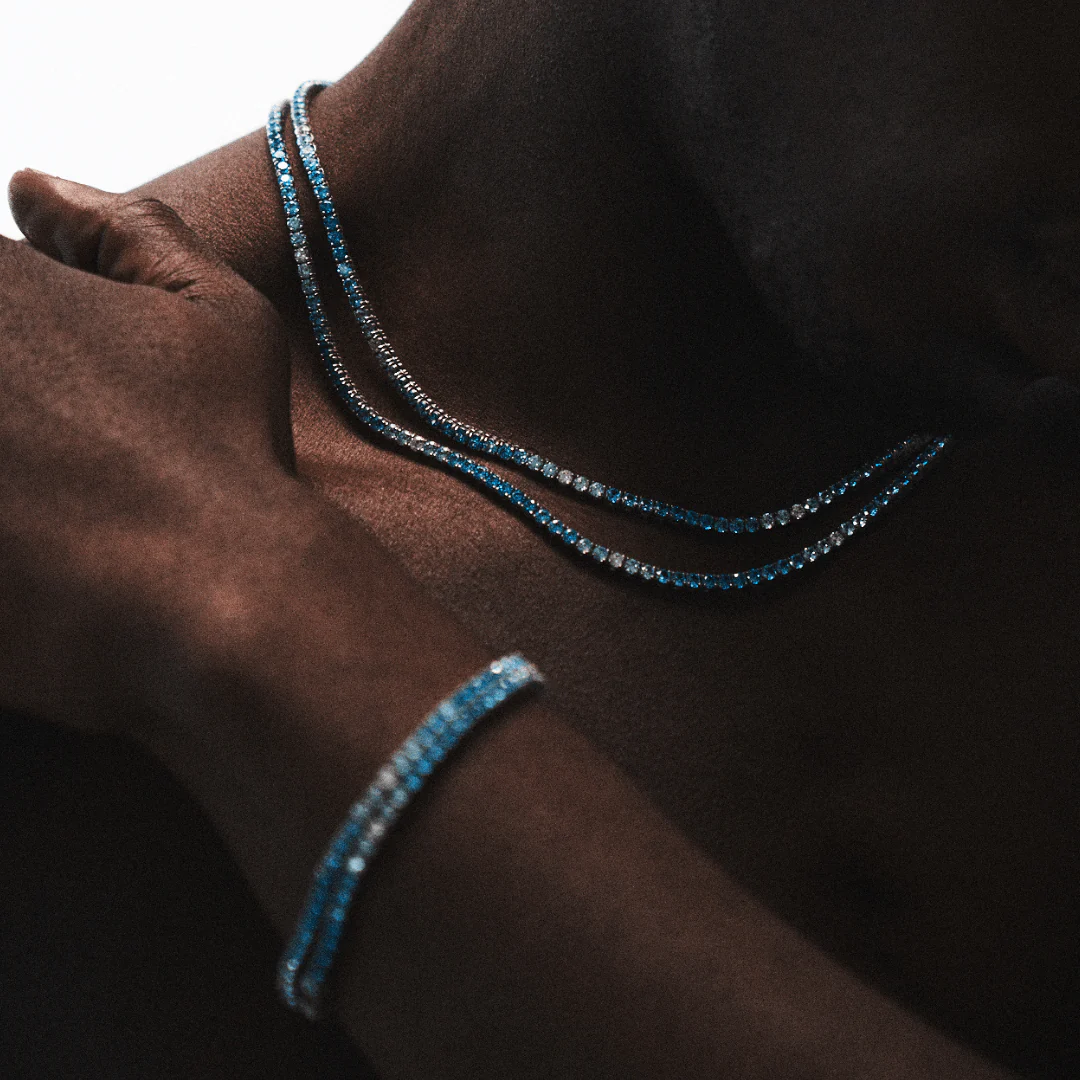 Blue Tennis Chain (Silver) 3mm - Image 8