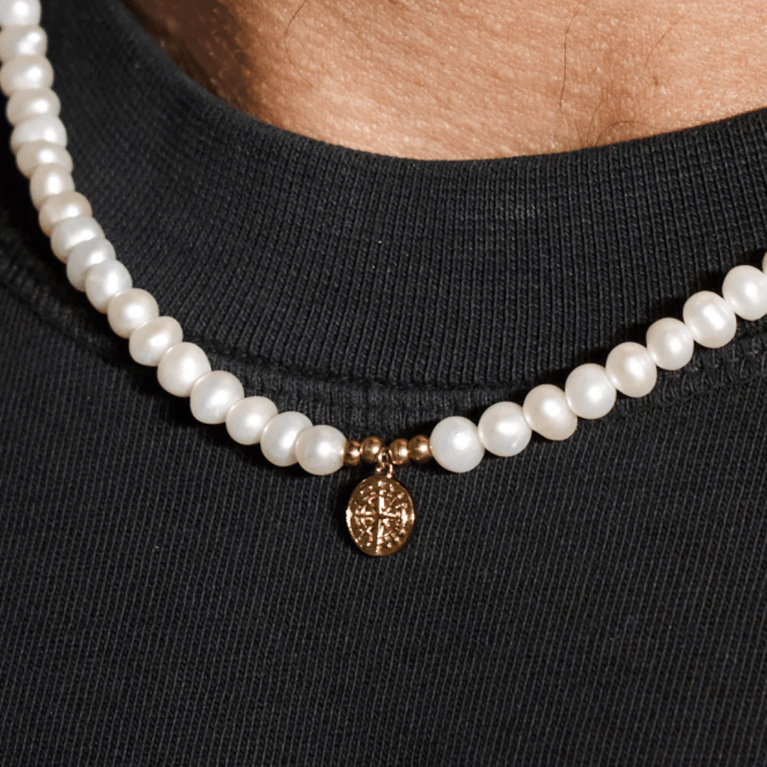 Compass Real Pearl Necklace (Gold) - Image 4
