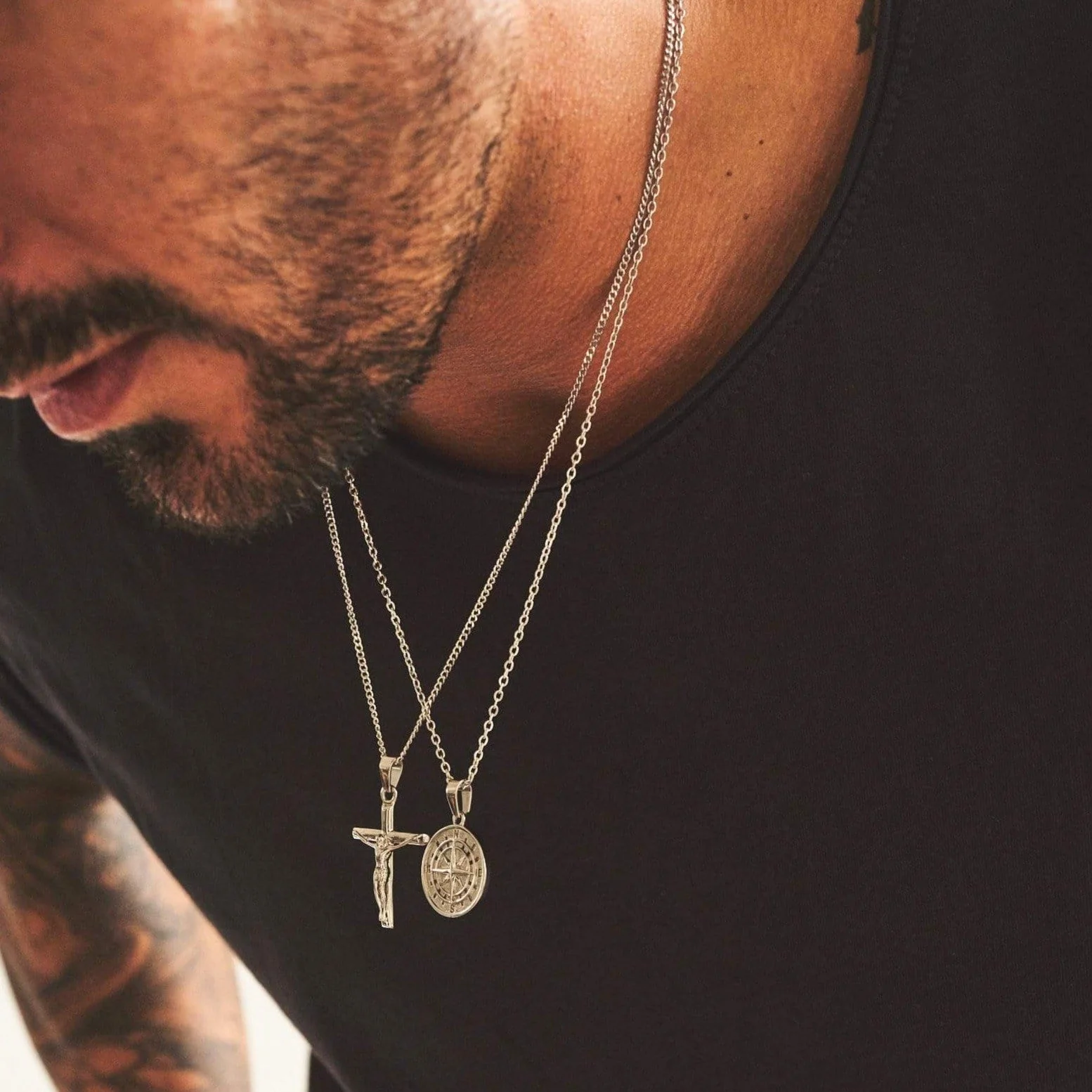 Compass x Crucifix Set (Silver) - Image 3