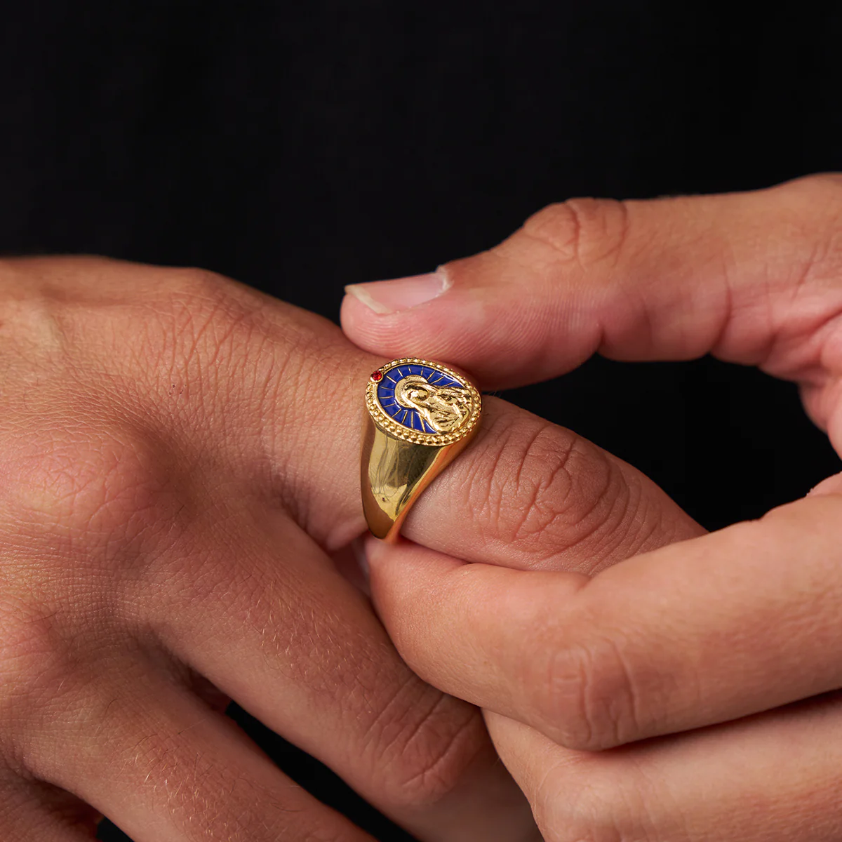 Enamel Virgin Mary Signet Ring (Gold) - Image 6
