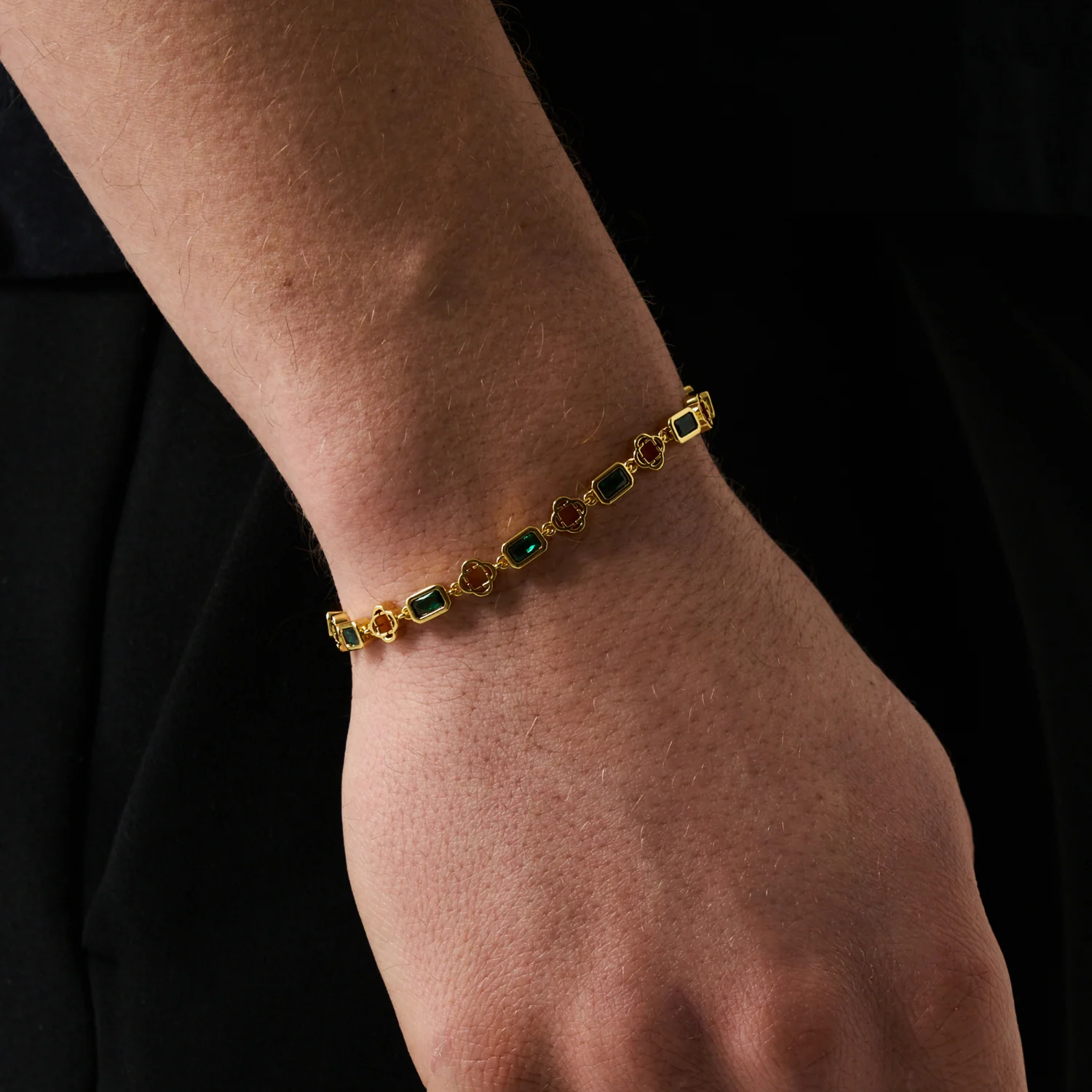 Green Gemstone Clover Bracelet (Gold) - Image 2