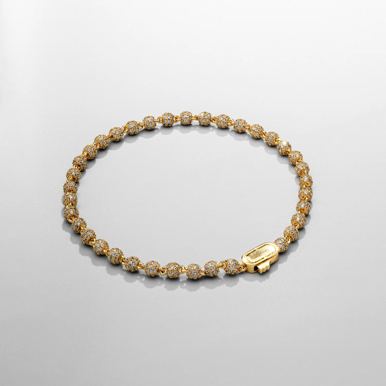 Iced Ball Pendant Bracelet (Gold) 4mm