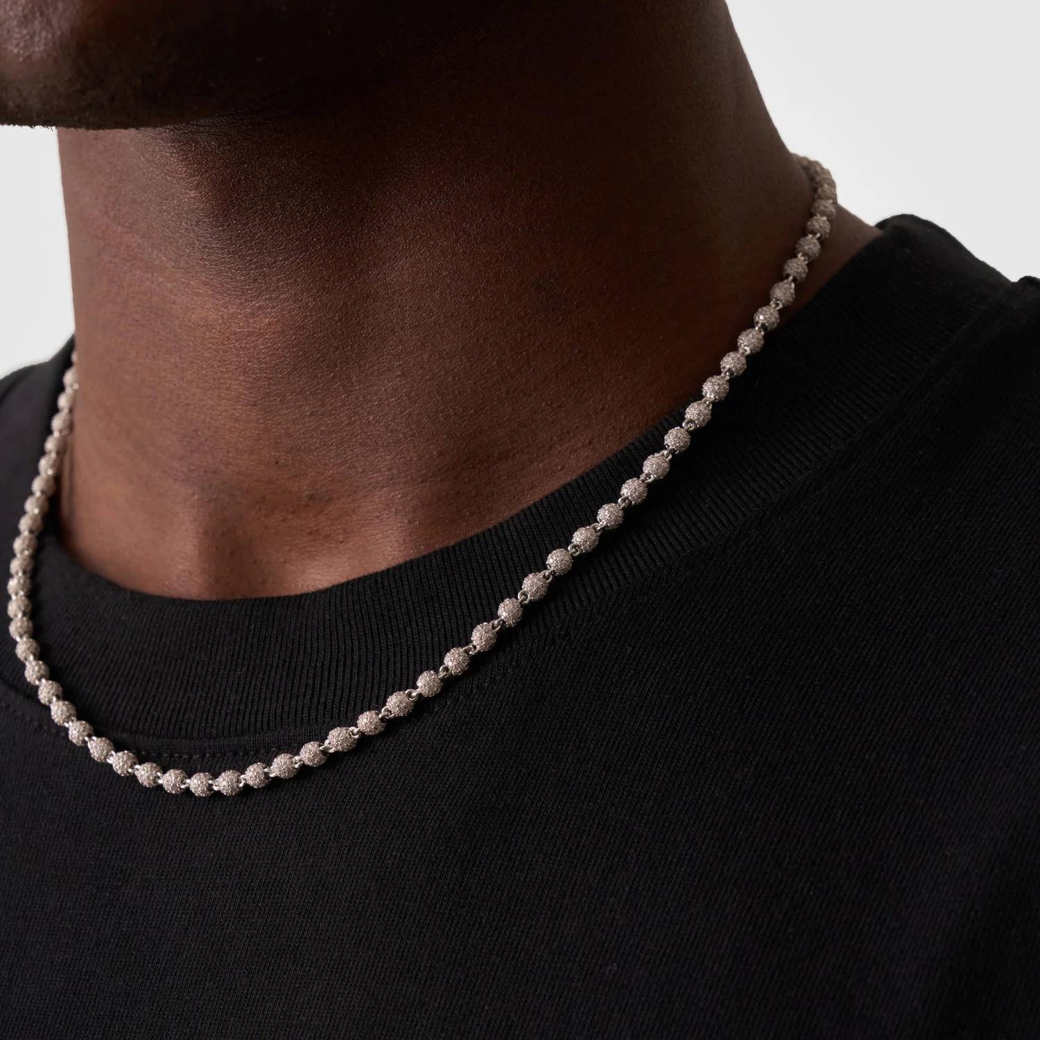 Iced Ball Pendant Necklace (Silver) 4mm - Image 4