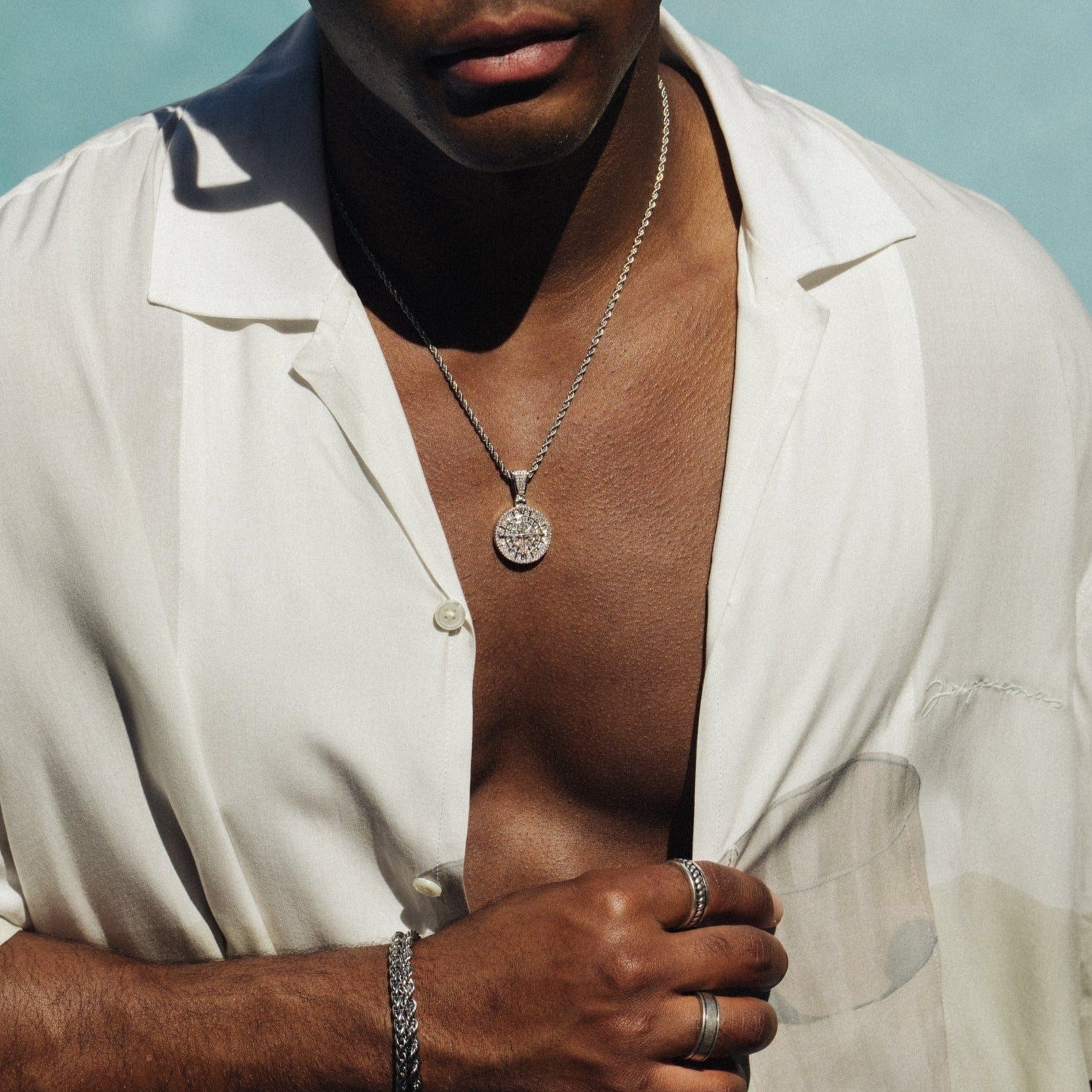 Iced Compass Pendant (Silver) - Image 6