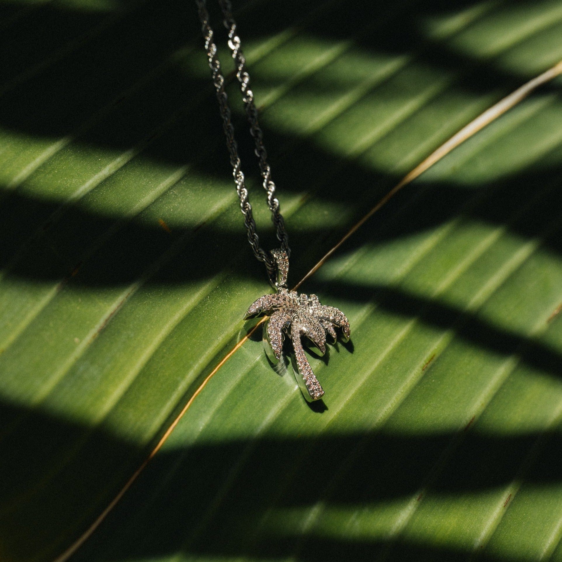 Iced Palm Tree Pendant (Silver) - Image 4