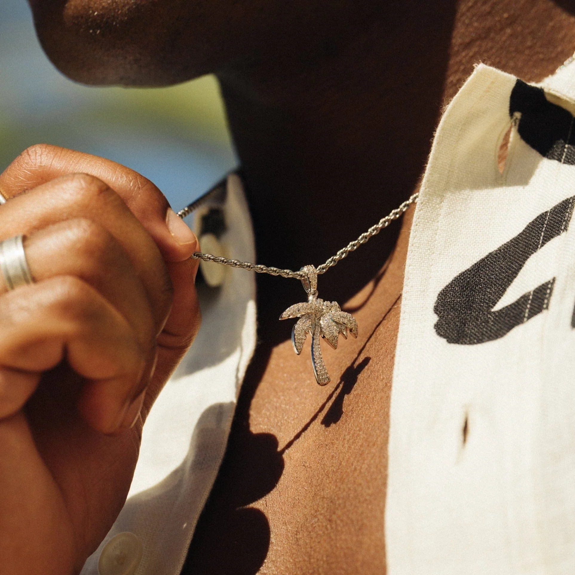 Iced Palm Tree Pendant (Silver) - Image 6