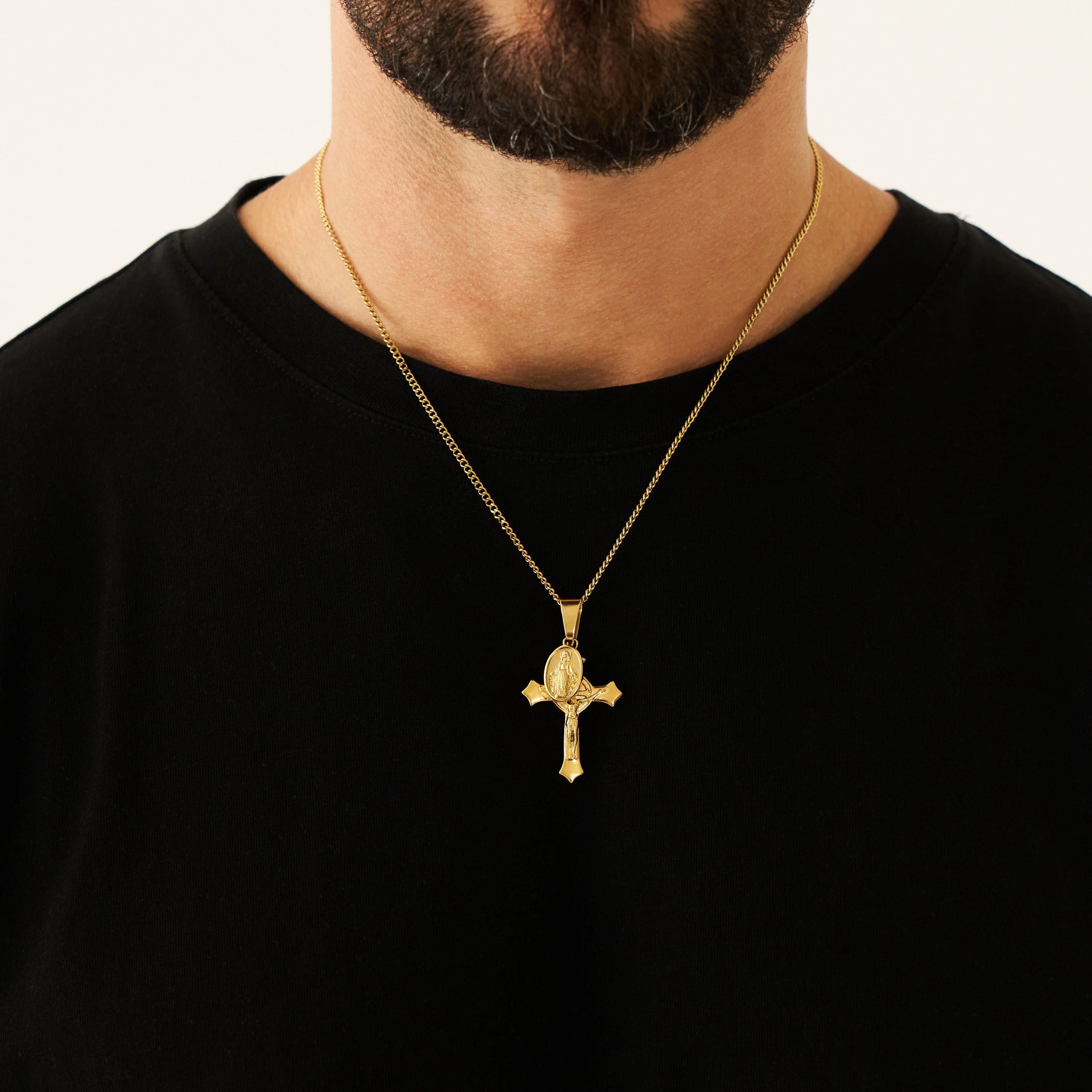 Jesus & Mary Cross Pendant (Gold) - Image 2