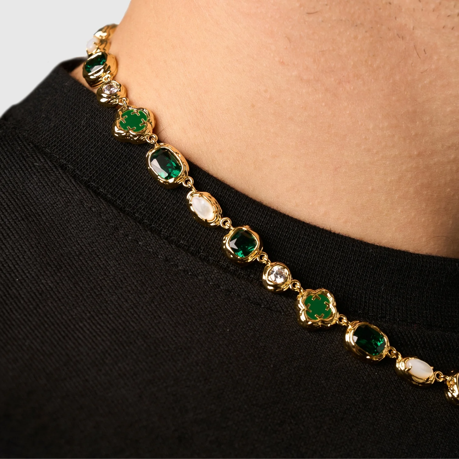 Melted Emerald Gemstone Necklace (Gold) - Image 6