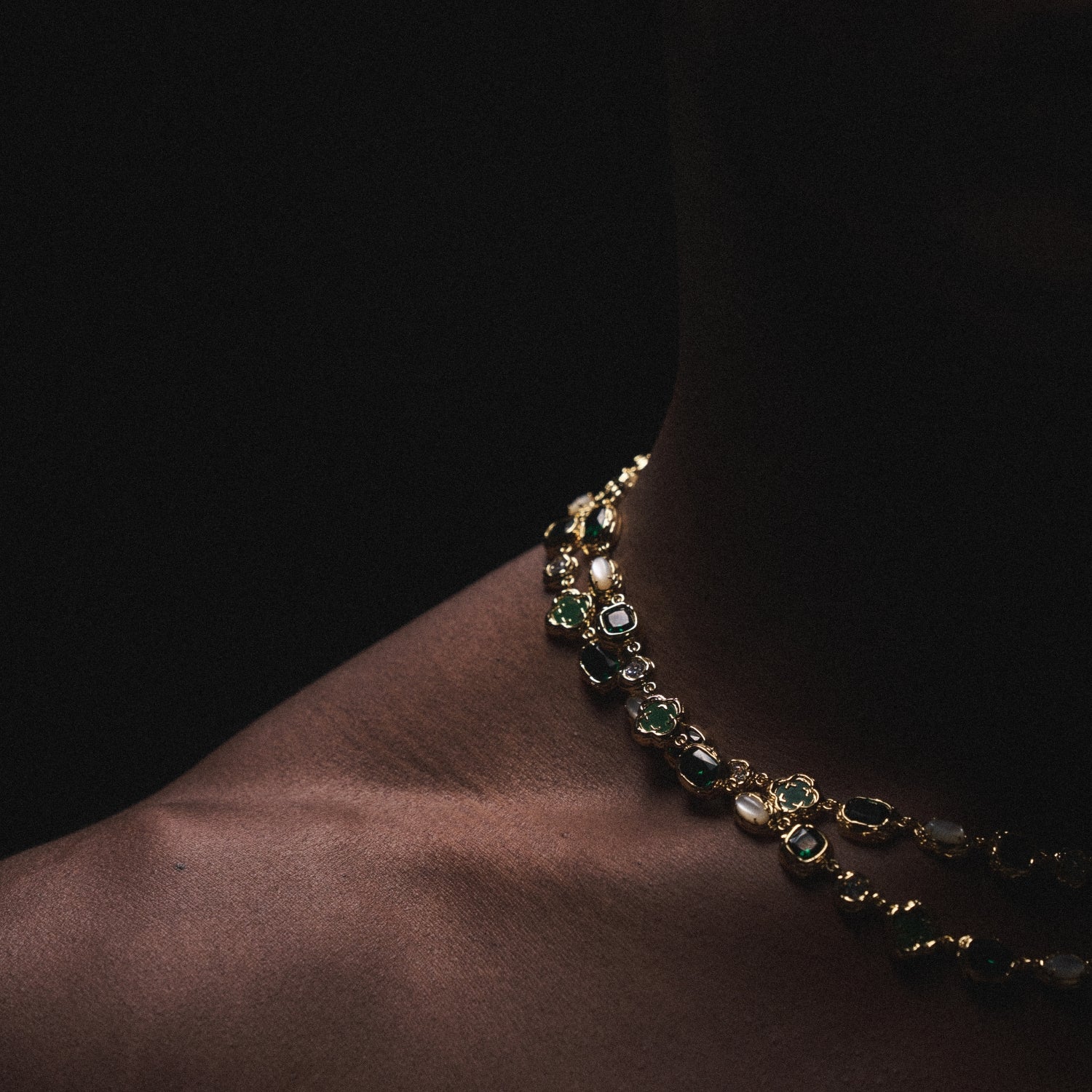 Melted Emerald Gemstone Necklace (Gold) - Image 7