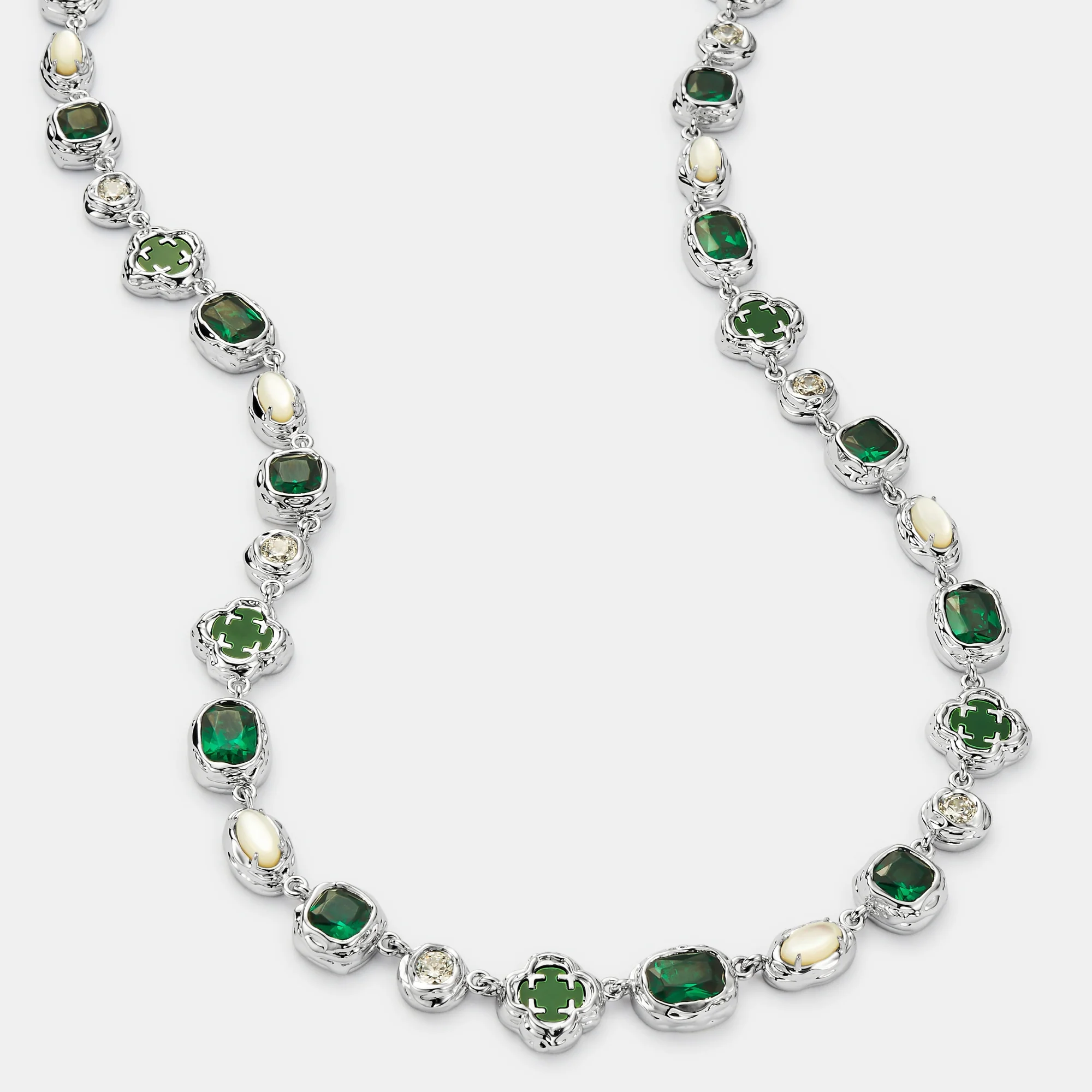 Melted Emerald Gemstone Necklace (Silver) - Image 4