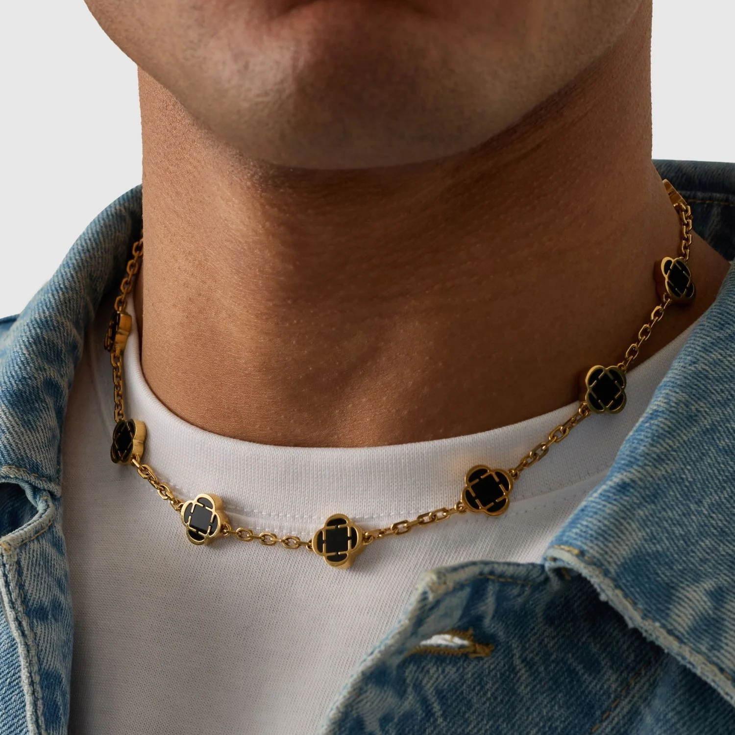 Onyx Clover Stone Necklace (Gold) - Image 6