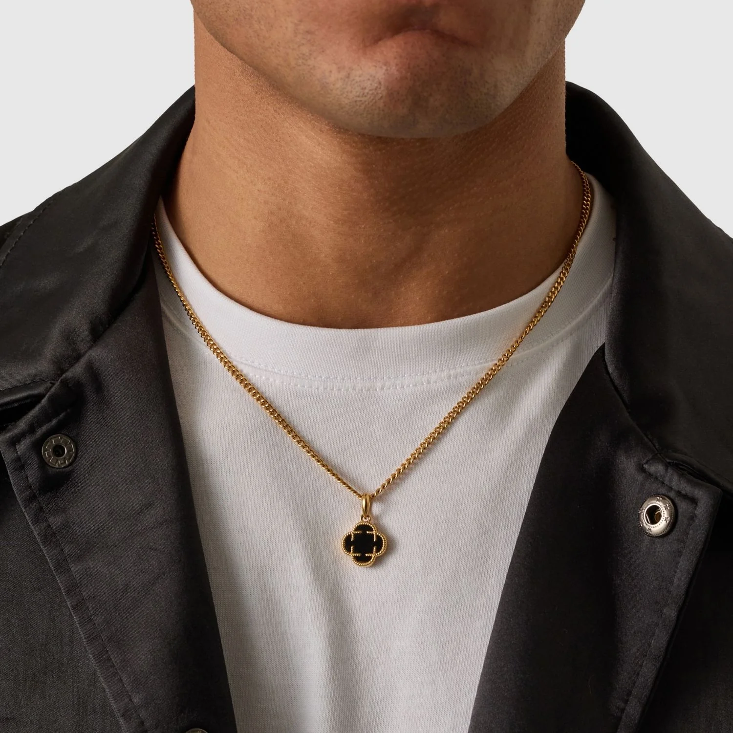 Onyx Clover Stone Pendant (Gold) - Image 4