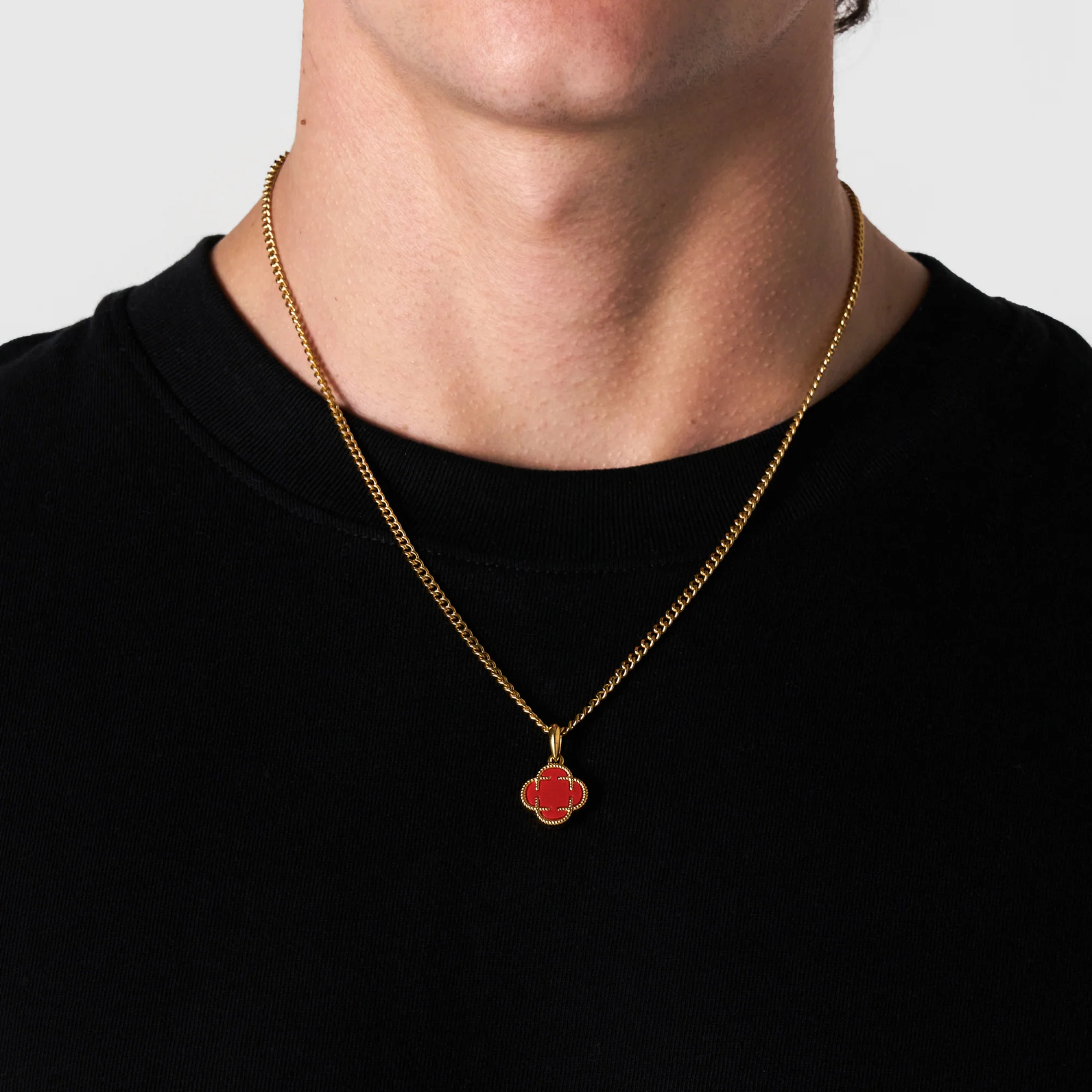Light Red Clover Stone Pendant (Gold) - Image 2