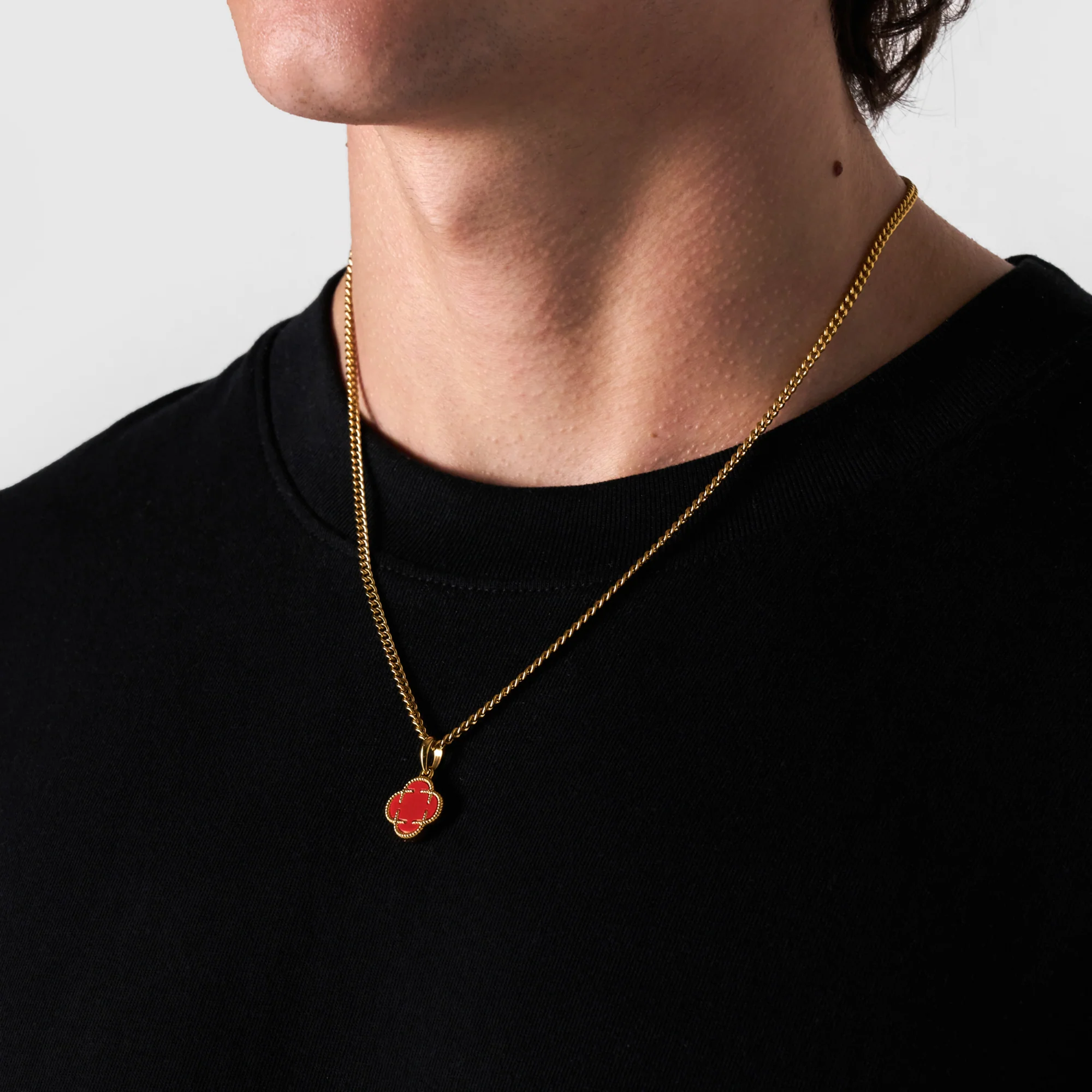 Light Red Clover Stone Pendant (Gold) - Image 4
