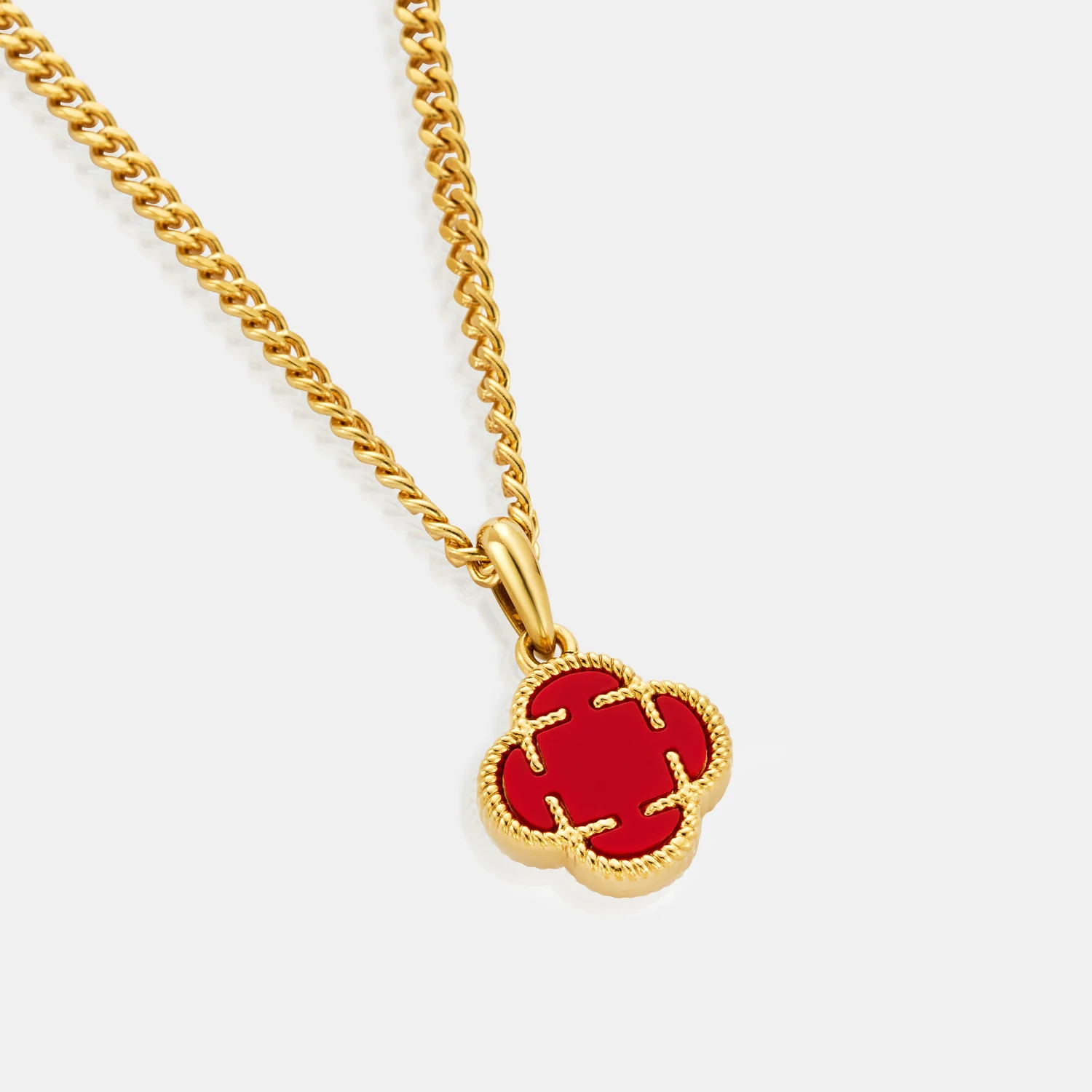 Light Red Clover Stone Pendant (Gold) - Image 5