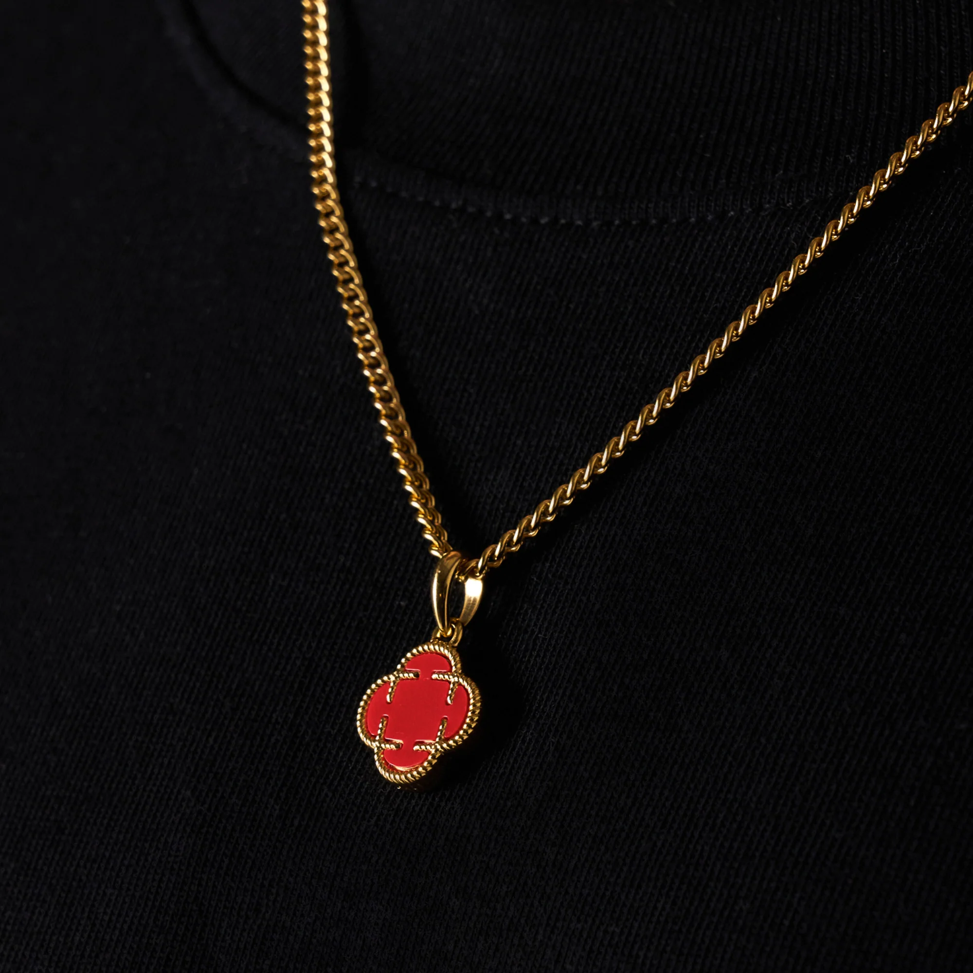 Light Red Clover Stone Pendant (Gold) - Image 6