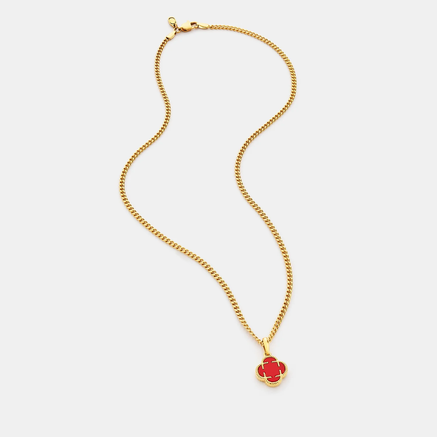 Light Red Clover Stone Pendant (Gold) - Image 7