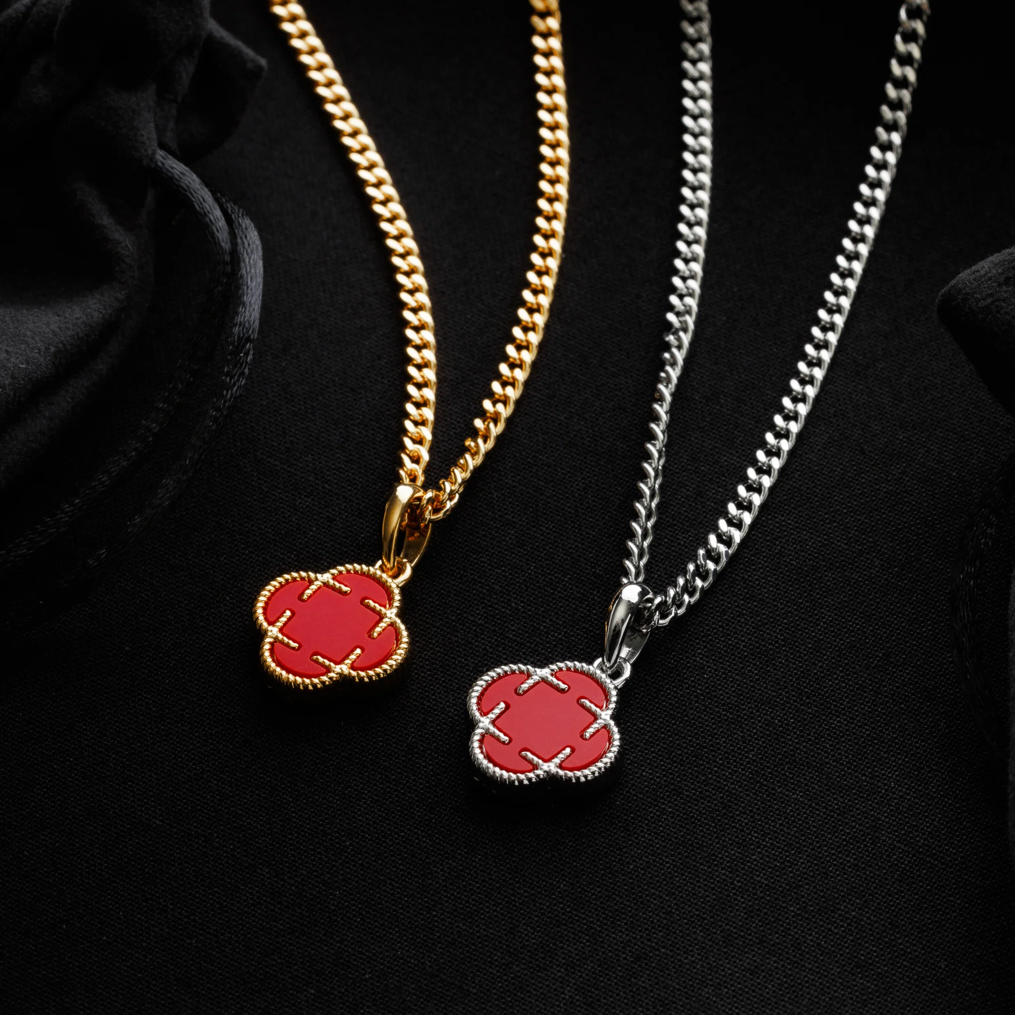 Light Red Clover Stone Pendant (Silver) - Image 3