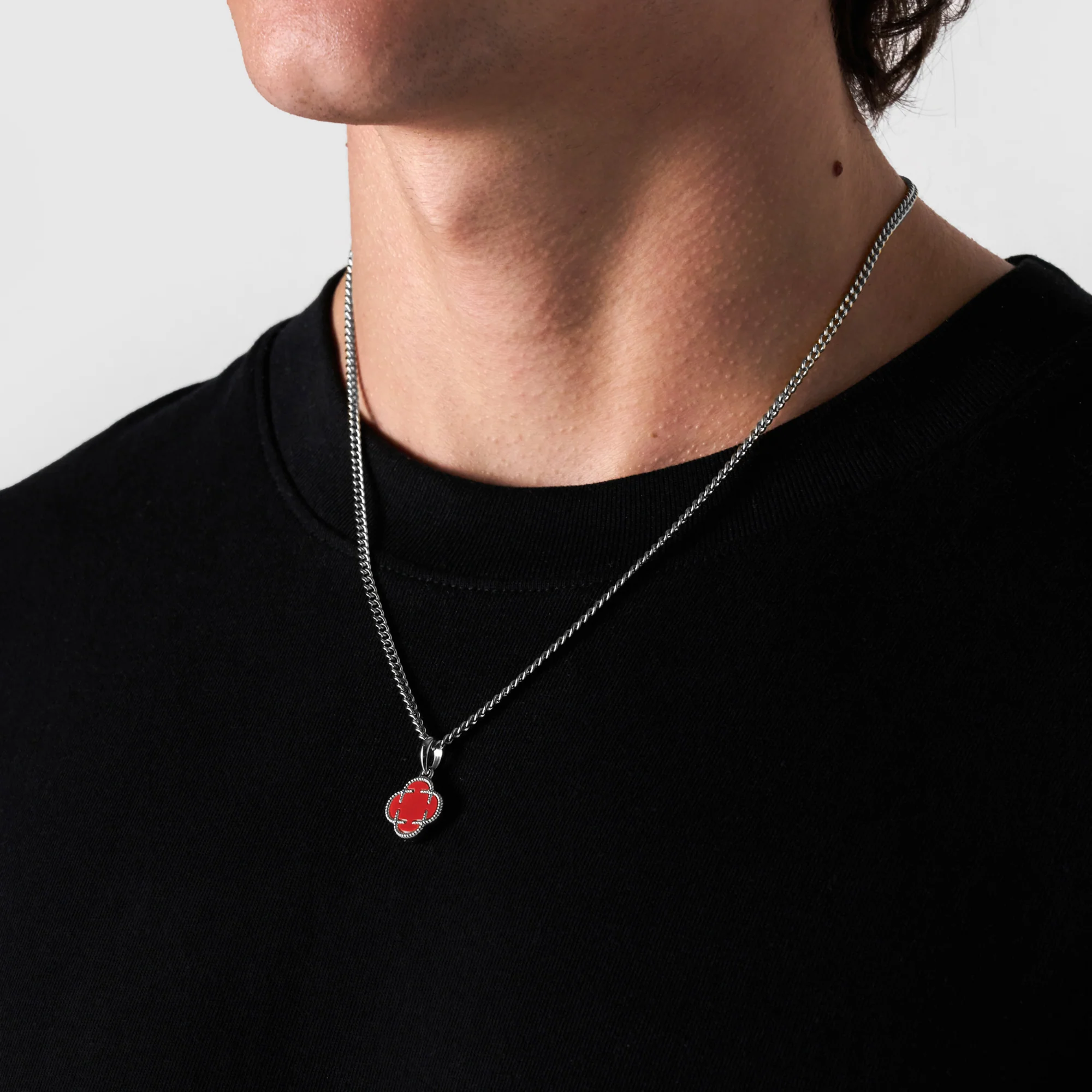 Light Red Clover Stone Pendant (Silver) - Image 4