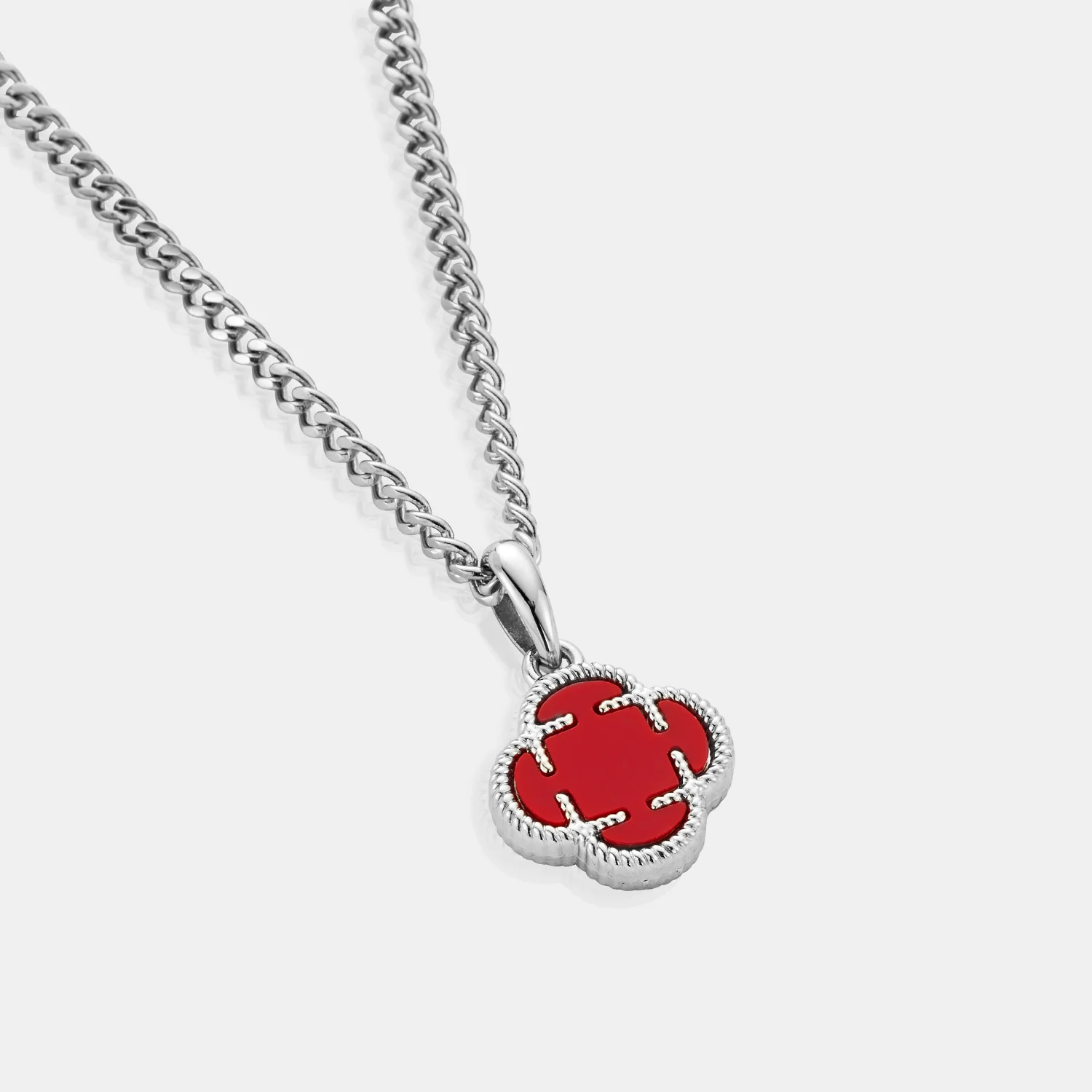 Light Red Clover Stone Pendant (Silver) - Image 5