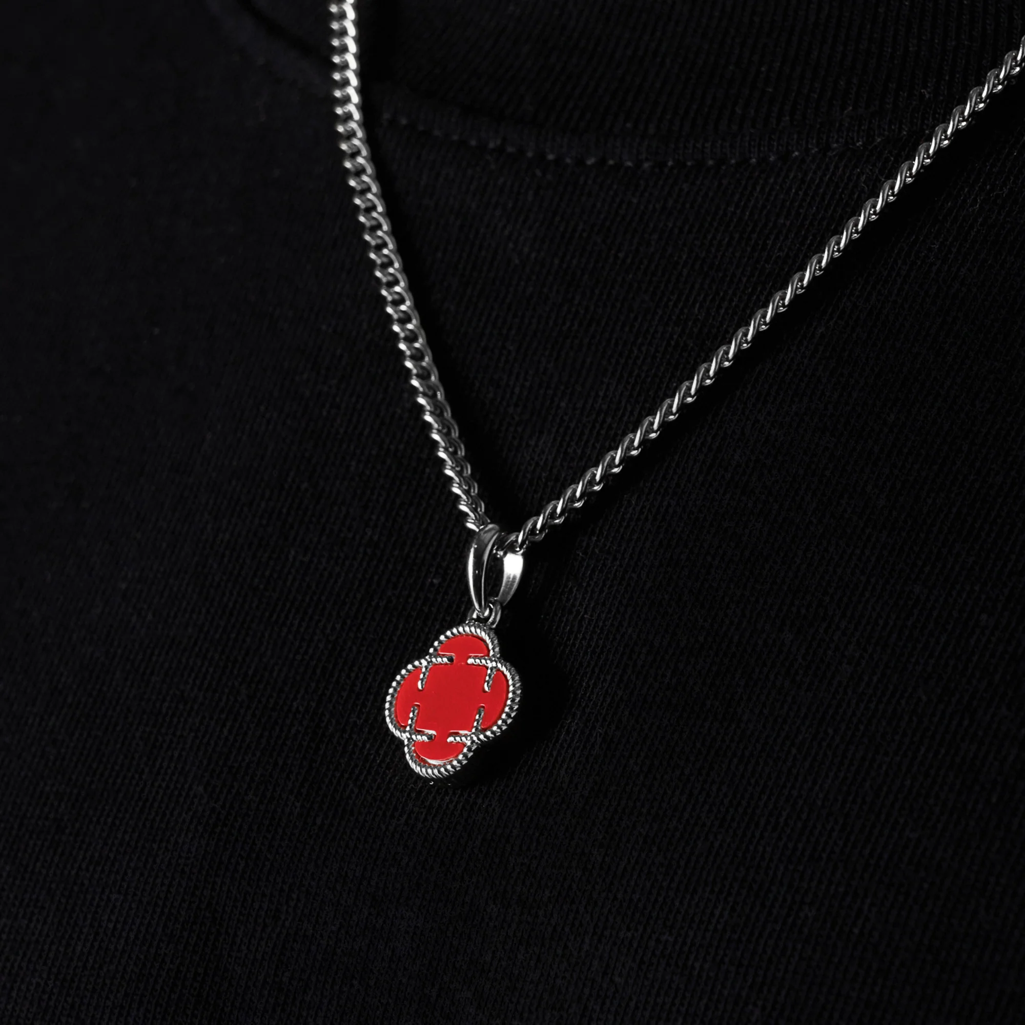 Light Red Clover Stone Pendant (Silver) - Image 6