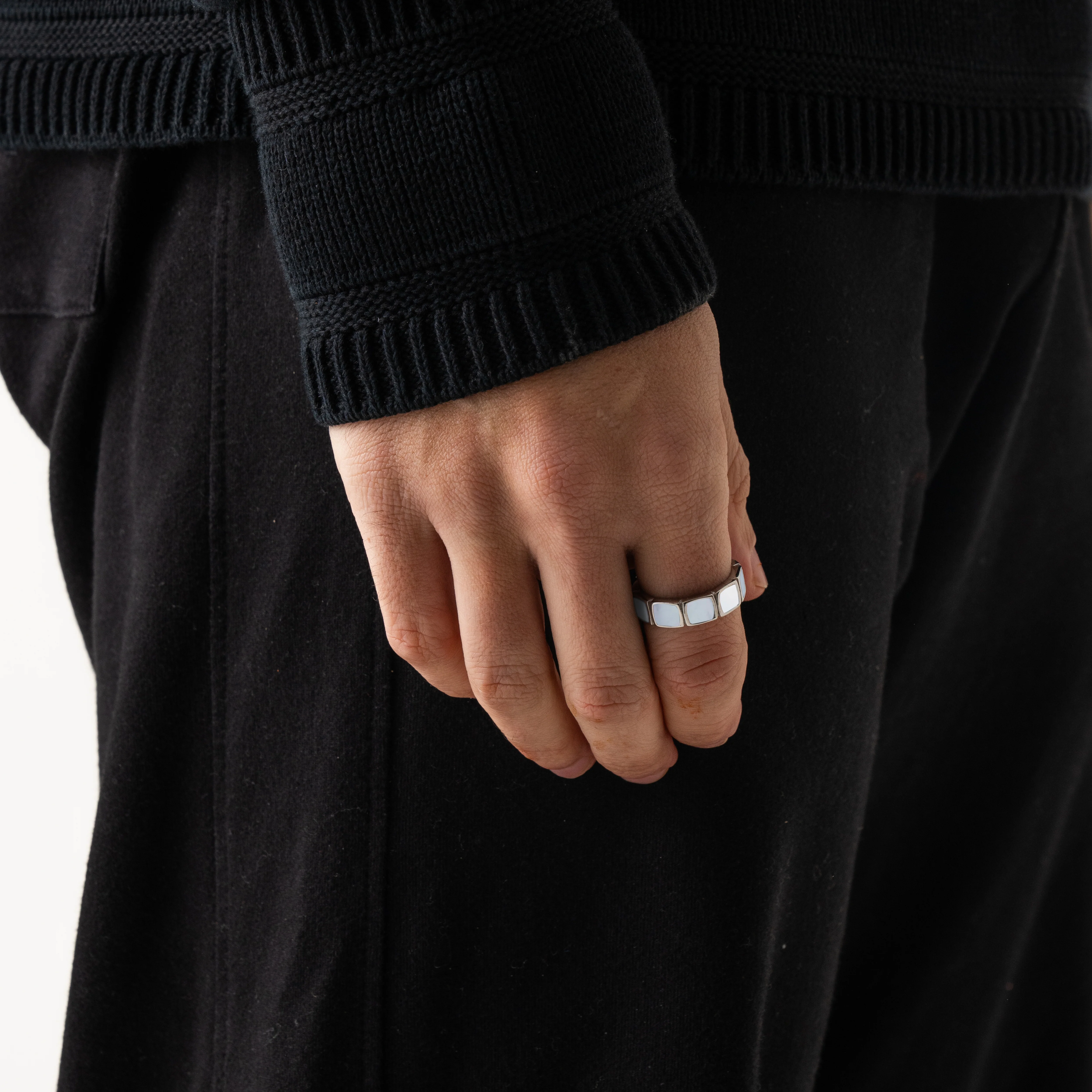 White Stone Band Ring (Silver) - Image 2