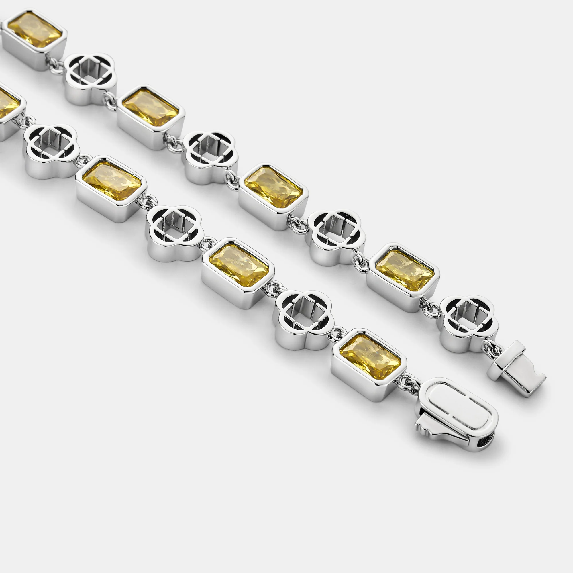 Yellow Gemstone Clover Necklace (Silver) - Image 8